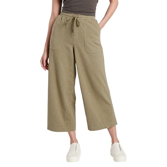 Athleta Pants - Athleta Heathered Farallon Pants Wide Leg Crop Shadow Olive Green Size 2